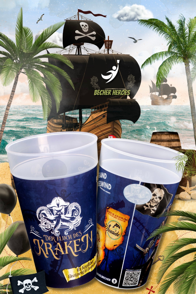 Challenge Cups bedrucken Mehrwegbecher mit Piraten-Design
